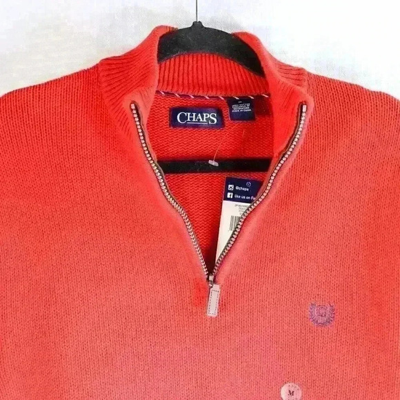 NWT Chaps Size M Red 100% Cotton 1/4 zip mock neck sweater - Picture 2 of 14